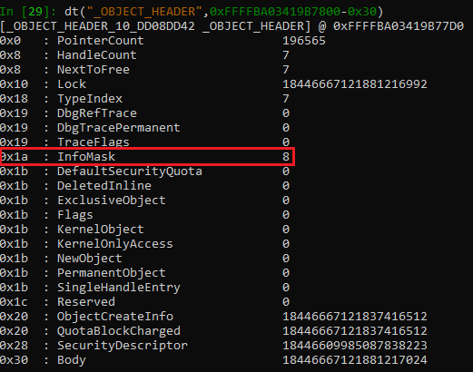 Содержимое структуры _OBJECT_HEADER