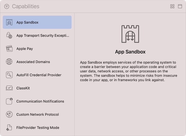 Настройка App Sandbox в Xcode